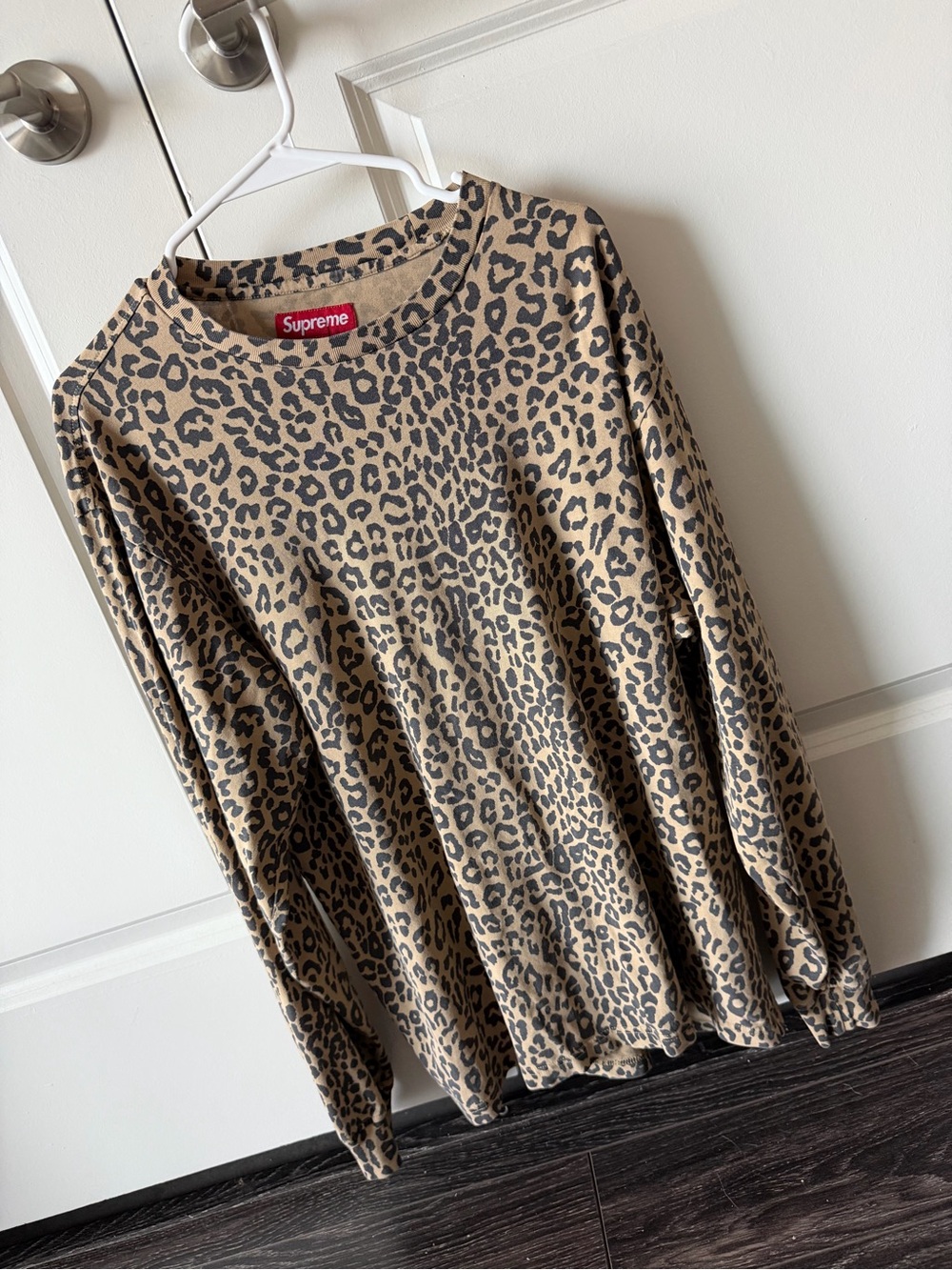 Supreme Leopard Print Long Sleeve Tee - Tan & Black